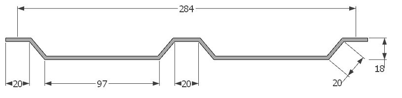 Hliníková podhledová lamela 284/97, tl. 0,6 mm - lakovaná